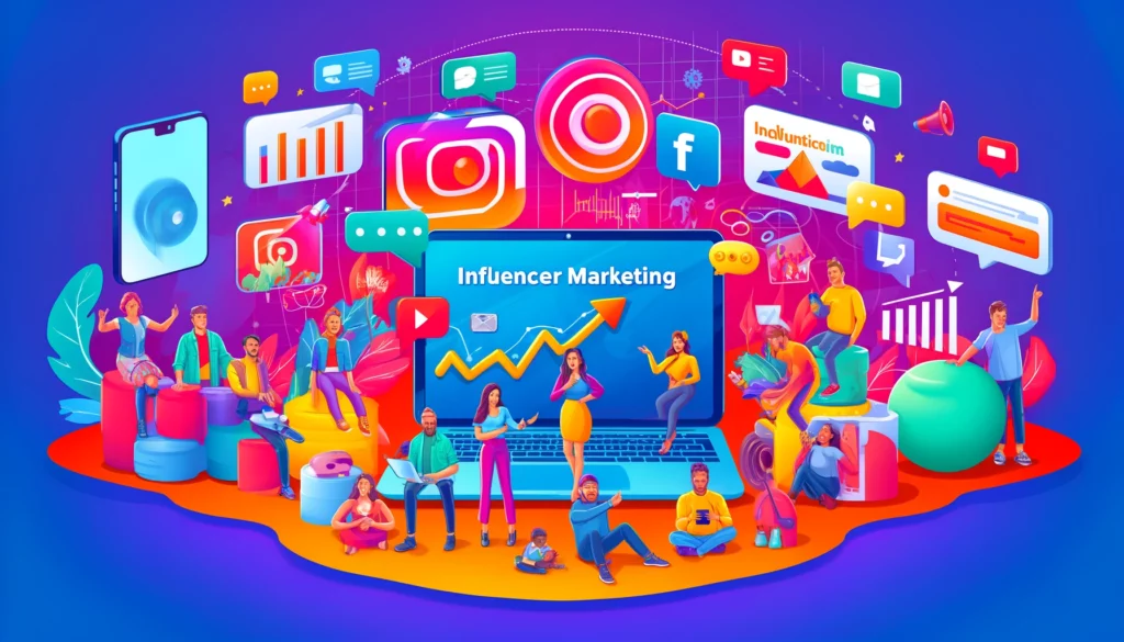 marketing de influencers colaborando con marcas en plataformas de redes sociales como Instagram, YouTube y TikTok.