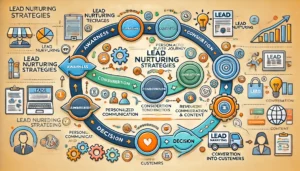 Diagrama ilustrando las estrategias de lead nurturing en marketing digital.