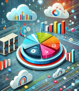 Representación del concepto de Big Data con gráficos, flujos de datos y redes interconectadas