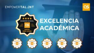 Modelos digitales en el sector farma y salud. 3 Insignias QS Stars de Empower Talent: Reconocimiento general 4 estrellas en excelencia académica y 5 estrellas en Global Engagement, Employability, Good Governance, Teaching y Online Learning para esta Business School.