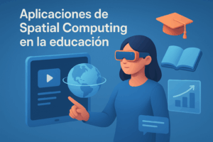 estudiante interactuando con hologramas educativos